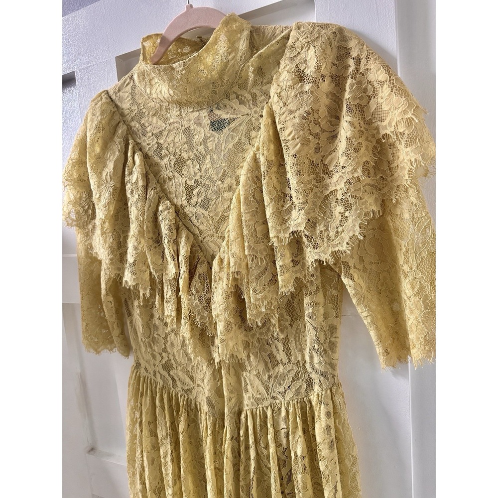 NWT H&M Yellow Lace Mock Neck Maxi Dress Ruffle Open Back Romantic Small